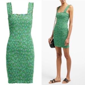 RHODE Jasmine Dress Green Floral Smocked Mini Dress Size small Bodycon Sexy Cute
